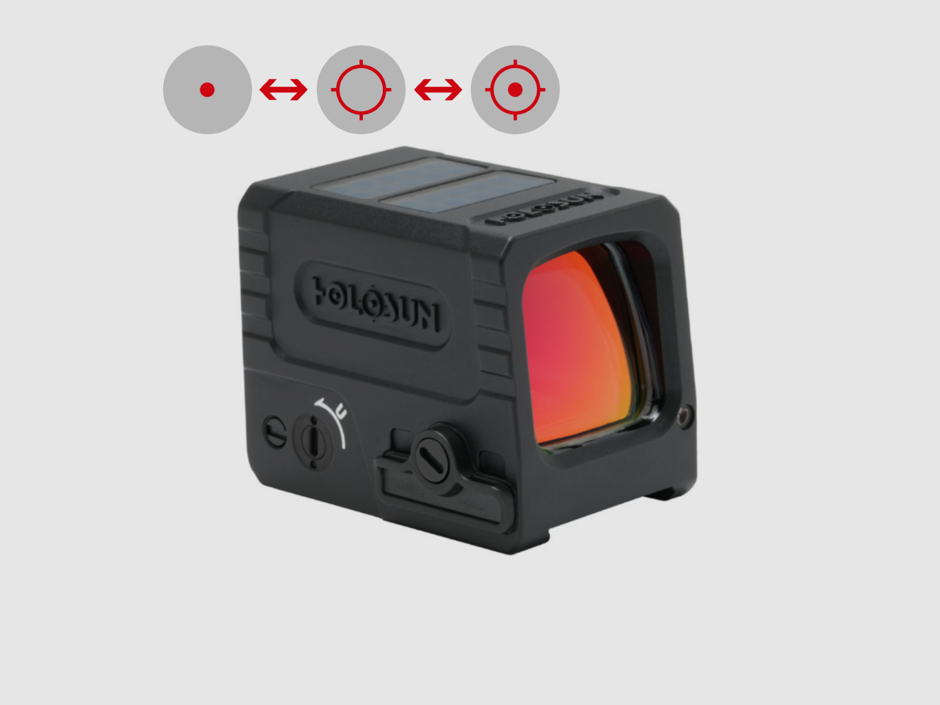 Holosun Mirino Reflex AEMS-MICRO-RD-MRS con reticolo rosso intercambiabile: 2MOA punto & 65MOA cerchio punto, immagine 1 di 3