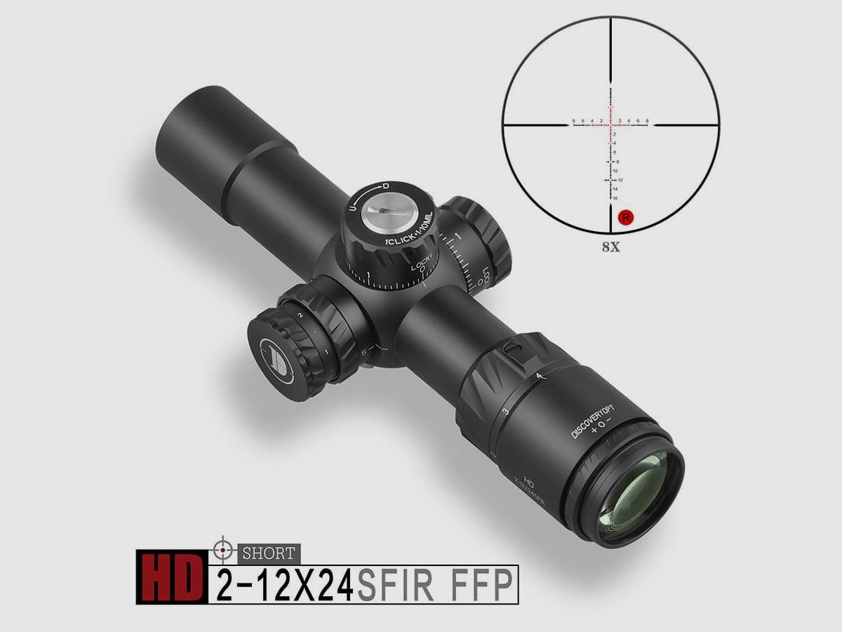 DiscoveryOpt HD 2-12X24SFIR FFP-MIL cannocchiale da puntamento + attacco, immagine 1 di 12