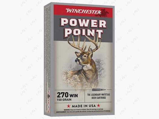 Boite de 20 cartouches à balle de grande chasse WINCHESTER POWER POINT Calibre .270 WIN - 150 GR