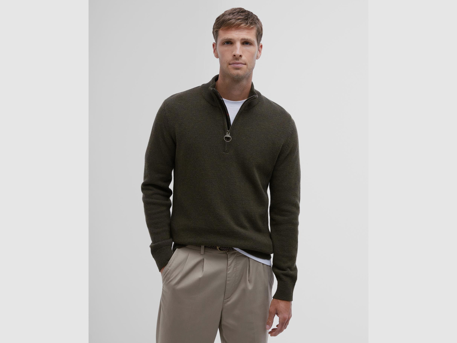 BARBOUR Holden Half Zip Sweater Olive Marl