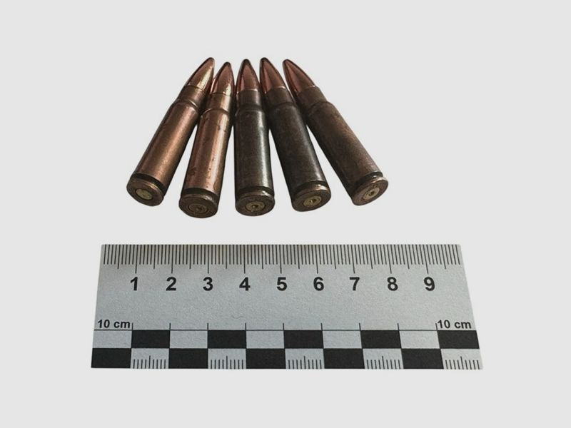 5 pieces of decommissioned 7.62x39mm AK47 in copper-plated steel case