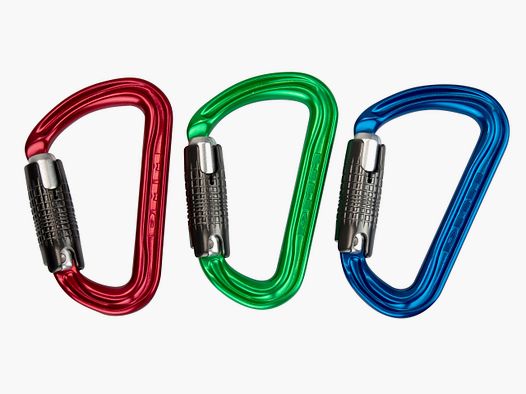 Carabiner Shadow Locksafe, aluminum, Colourpack 3 pcs, blue/red/green