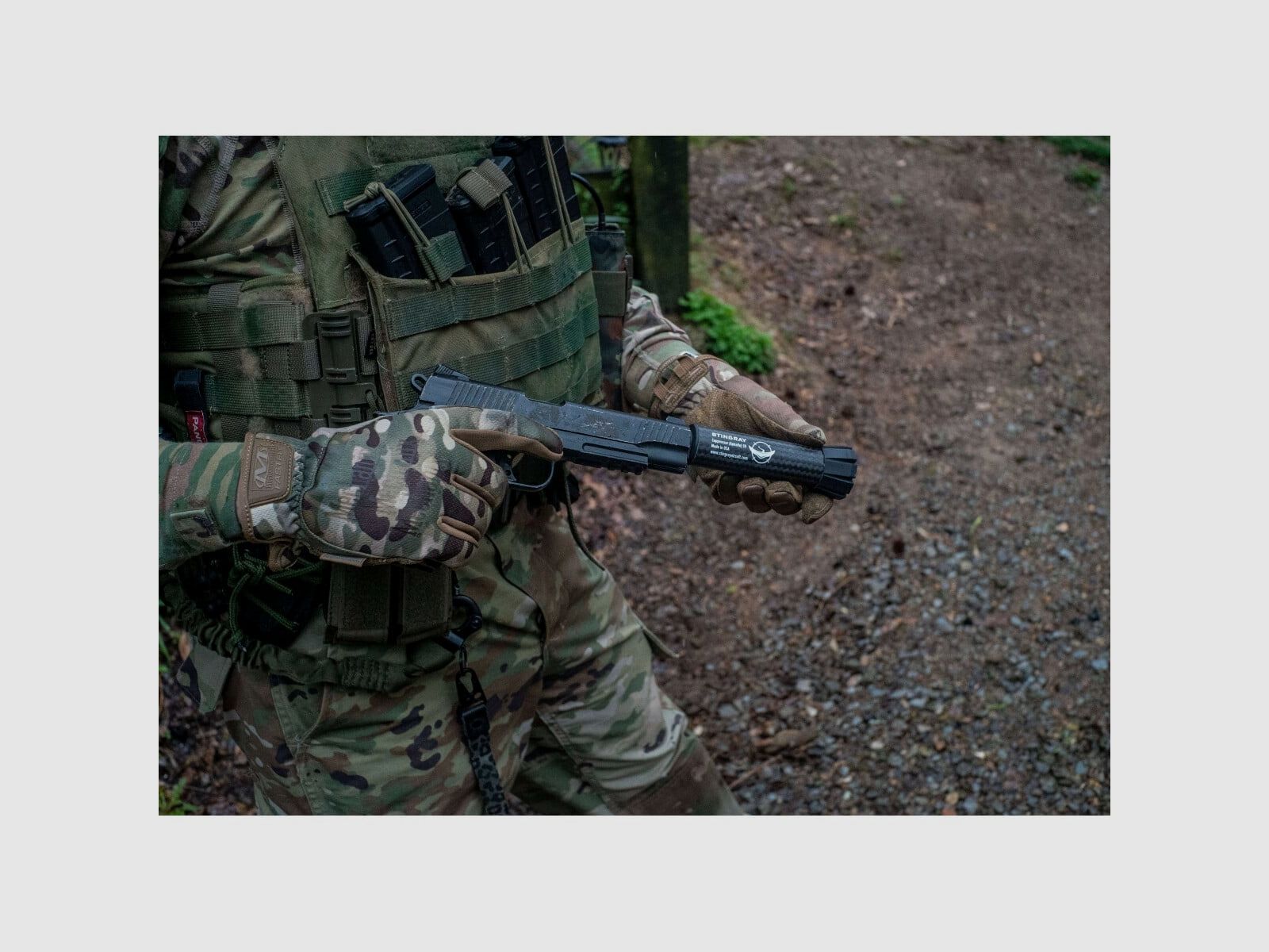 Stingray APKALLU S9 Silenciador de Airsoft de Fibra de Carbono con Reducción de Ruido | 14 mm CCW