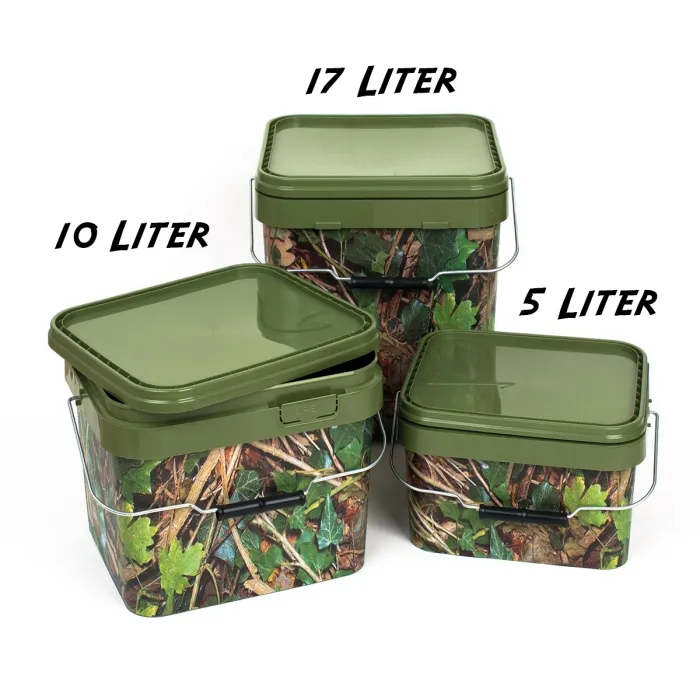Voederemmer met deksel - Rechthoek - 17 liter - Camouflage (Motief Bosgrond)
