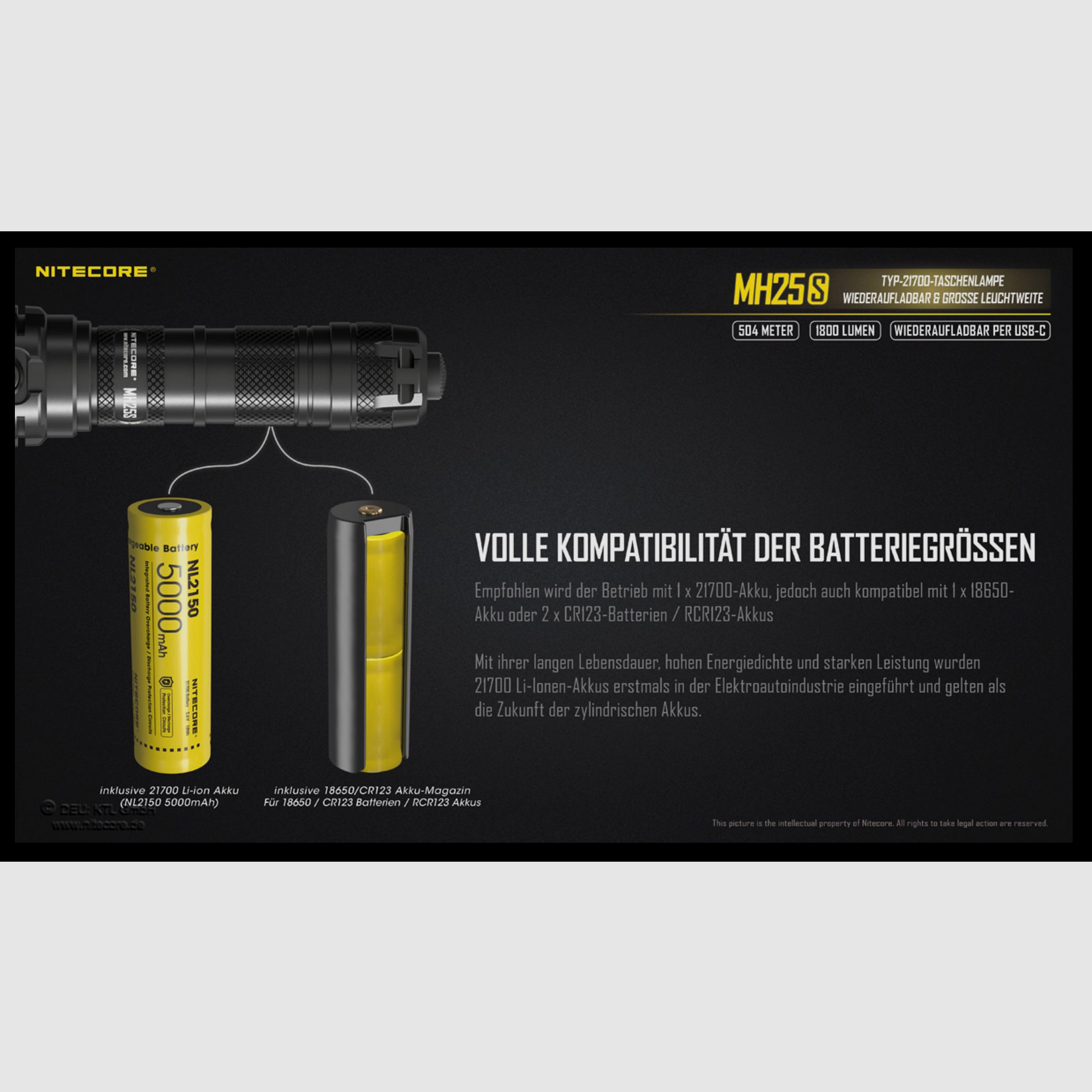 Nitecore MH25S LED Taschenlampe 1800 Lumen