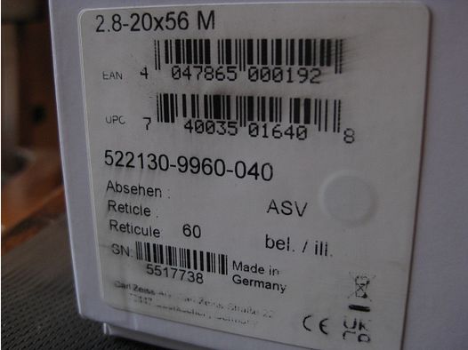 Wahrscheinlich letzte Möglichkeit um ein NEUES ZEISS = Made in Germany erwerben zu können !! Absoluter BESTPREIS = " NEUES "  GENERATION-II  ZEISS V8 2,8-20x56 M = Innenschiene  +  ASV-Höhe + Absehen-60 !!  Oder  vielleicht ein V6 1,1-6x24 M ?! KEIN Blaser-Mauser-Sauer-Swarovski-LEICA-SteelAction-MINOX-Steyr