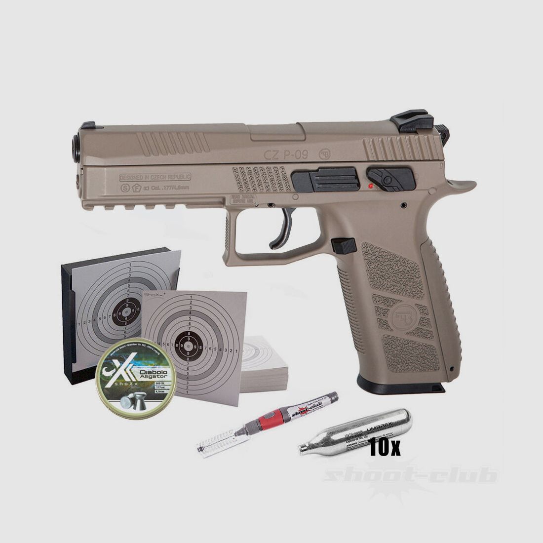 ASG	 CZ P-09 Full FDE Co2 Pistole 4,5mm Diabolo Kugelfang-Set