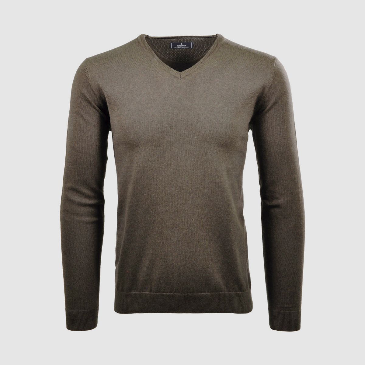 RAGMAN maglione lavorato a maglia con scollo a V, cotone/cashmere marrone