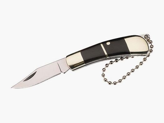 Cuchillo plegable Herbertz, acero AISI 420, extractor de uñas, slipjoint, refuerzos de plata de níquel, incrustaciones de cuerno de búfalo, lazo, cadena corta