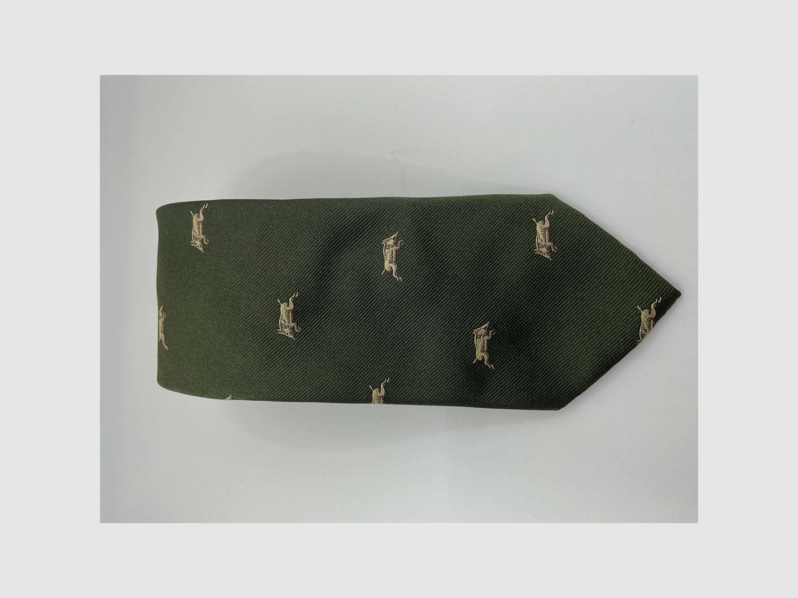 Robert Keyte Krawatte 100% Seide grn Motiv beige Wildschwein