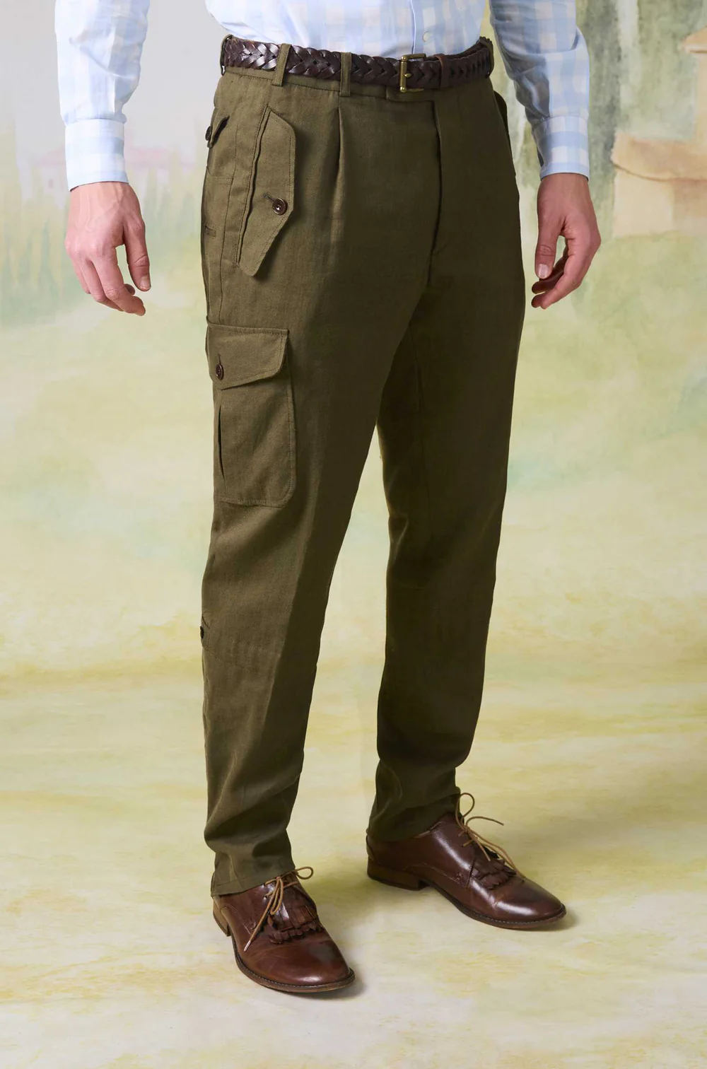Habsburg Linen Pants in Panama Fluid Stretch Walter in Green, image 3 of 6