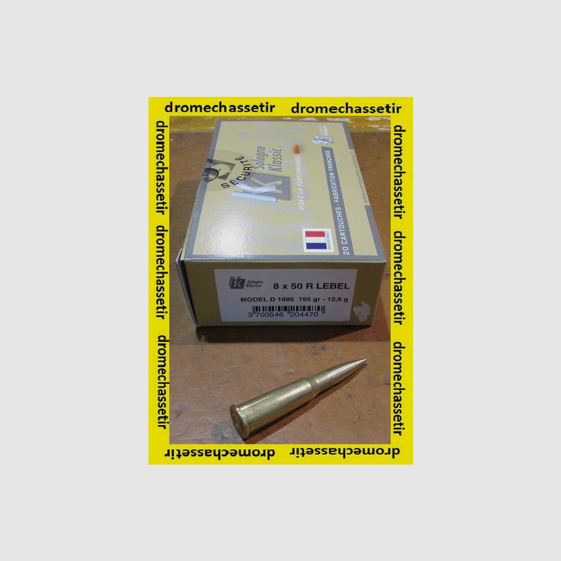 1 Schachtel neu mit 20 Patronen im Kaliber 8x50R Lebel, Geschoss GPA 195 grains