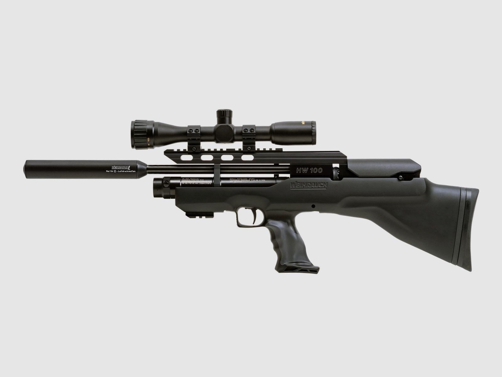 Pressluftgewehr Weihrauch HW 100 Bullpup Carbine Synthetikschaft SchalldĂ¤mpfer Kaliber 5,5 mm (P18)