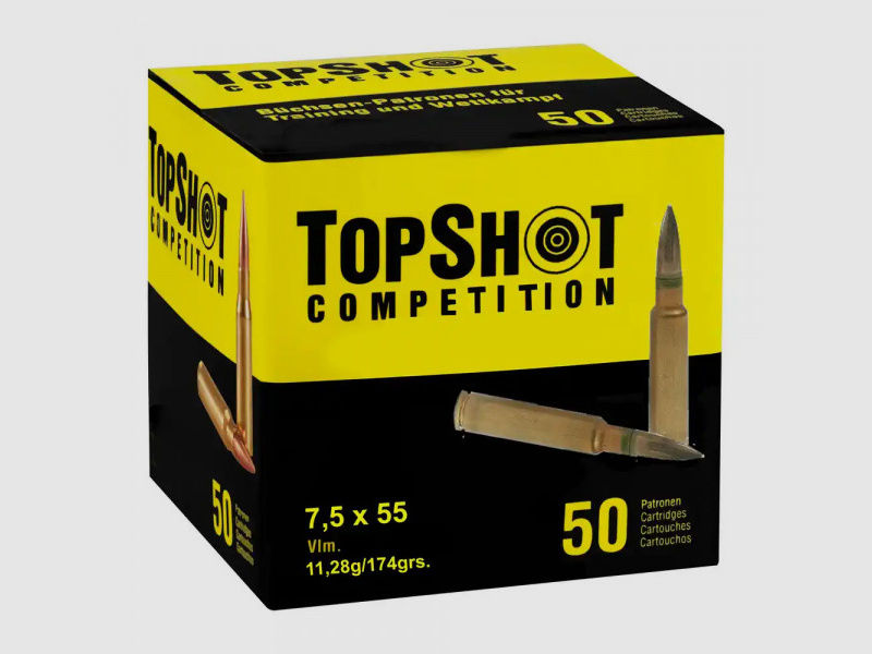 TOPSHOT BÜCHSENPATRONEN -7,5x55 SWISS 174GRS. - FMJ. - 50 STÜCK