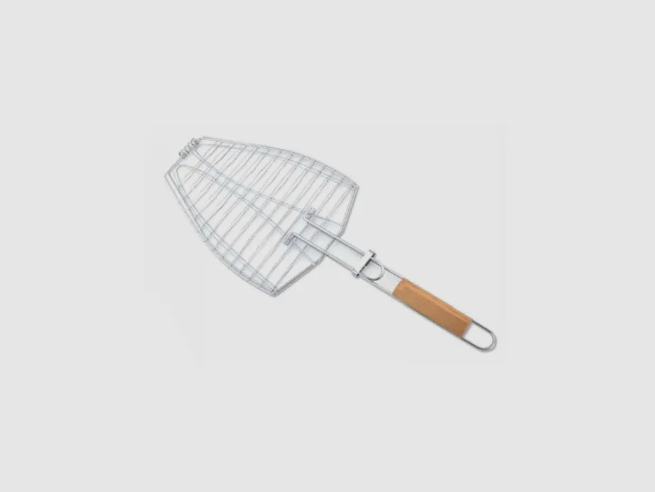 Edelstahl Fischgriller - doppelt - mit Holzgriff