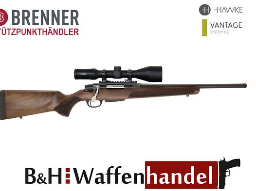 Brenner Komplettpaket:	 Brenner BR20 Holzschaft mit Hawke Vantage 3-12x56