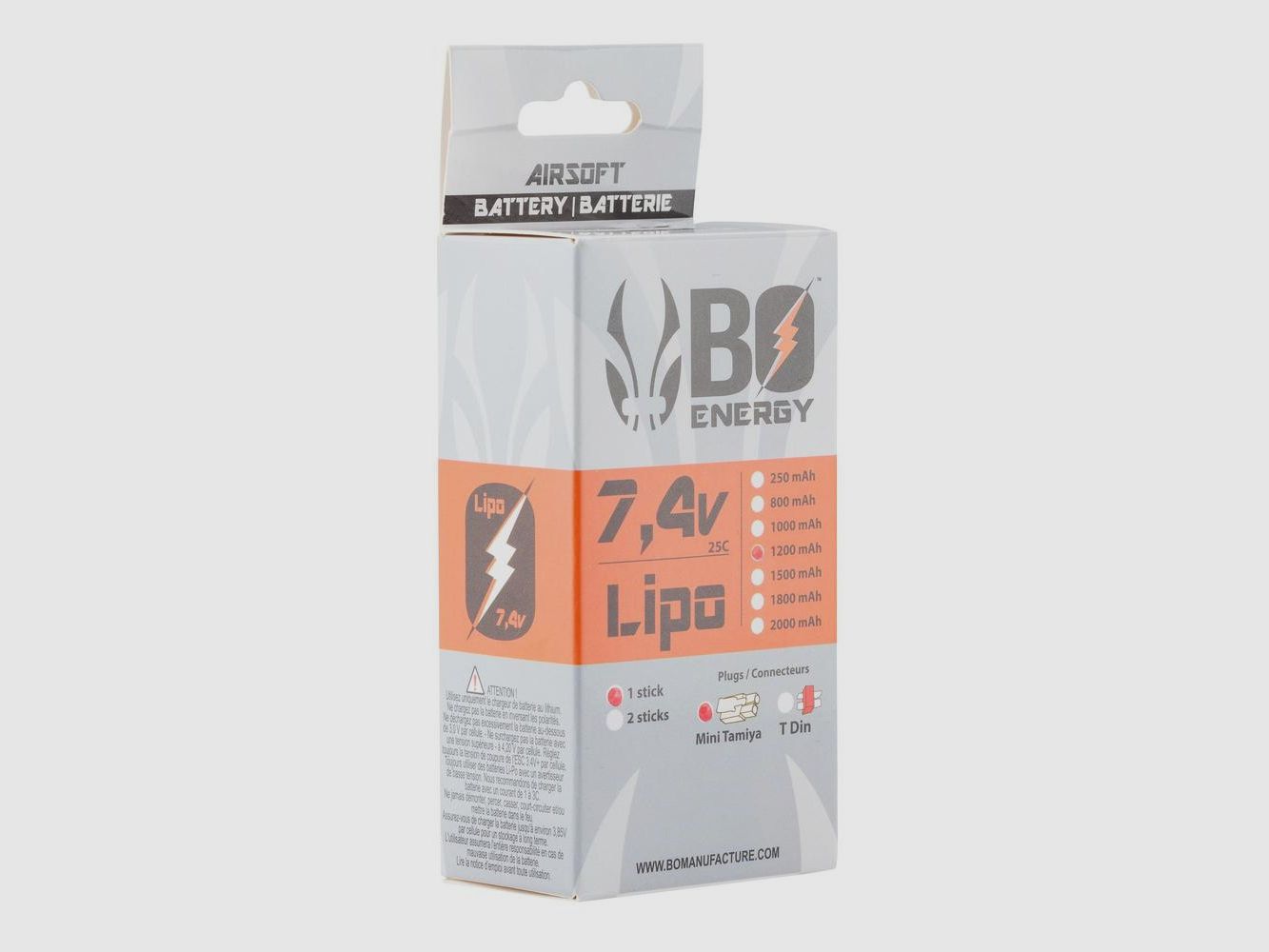 Lipo-Batterie 2S 7.4V 1200mAh 25C BO MANUFACTURE - Mini Tamiya - Stabile Leistung - Zuverlässige Autonomie, Bild 3 von 5