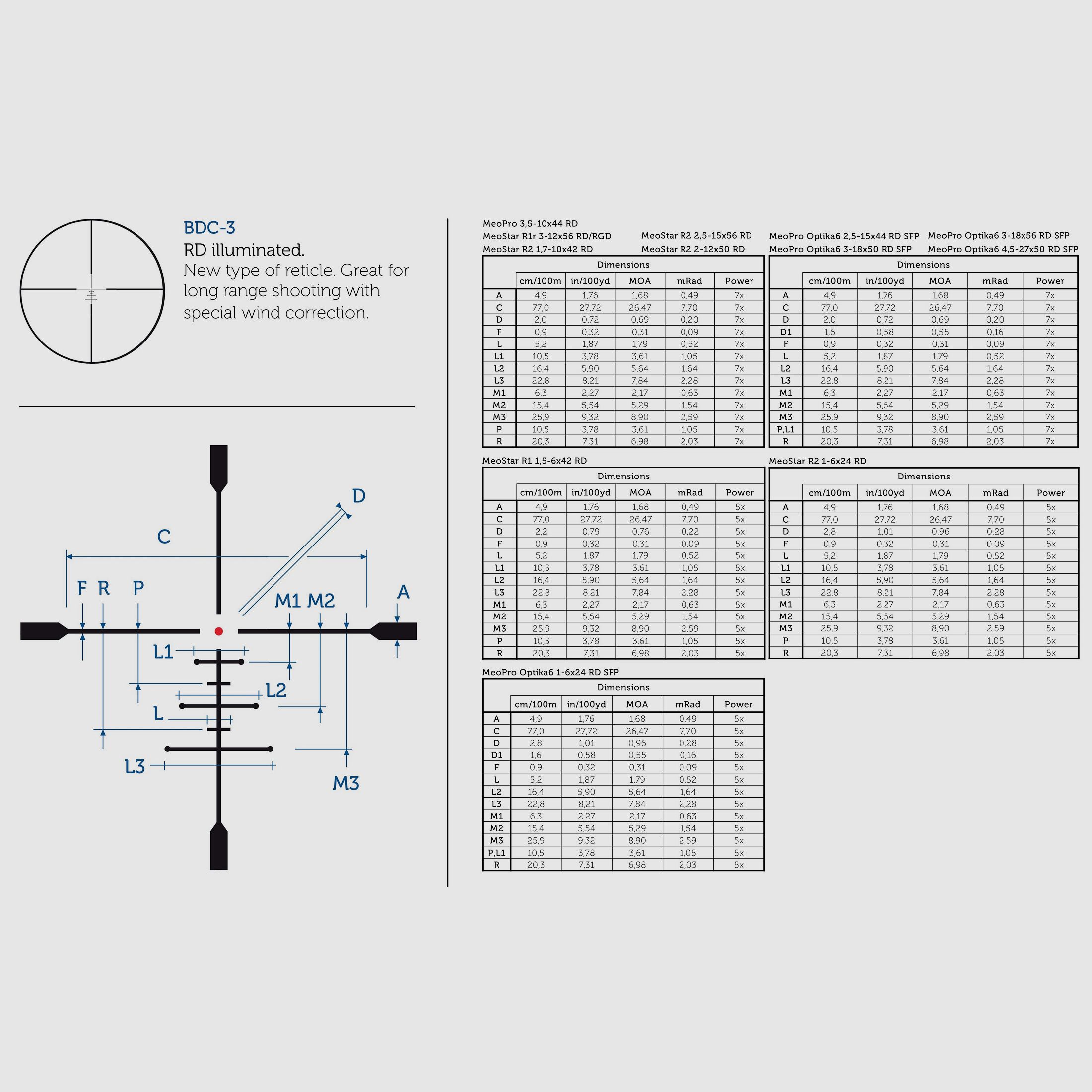 Meopta 2004569002 Zielfernrohr Optika6 3-18x50 RD SFP Leuchtabsehen BDC3 2 Bildebene