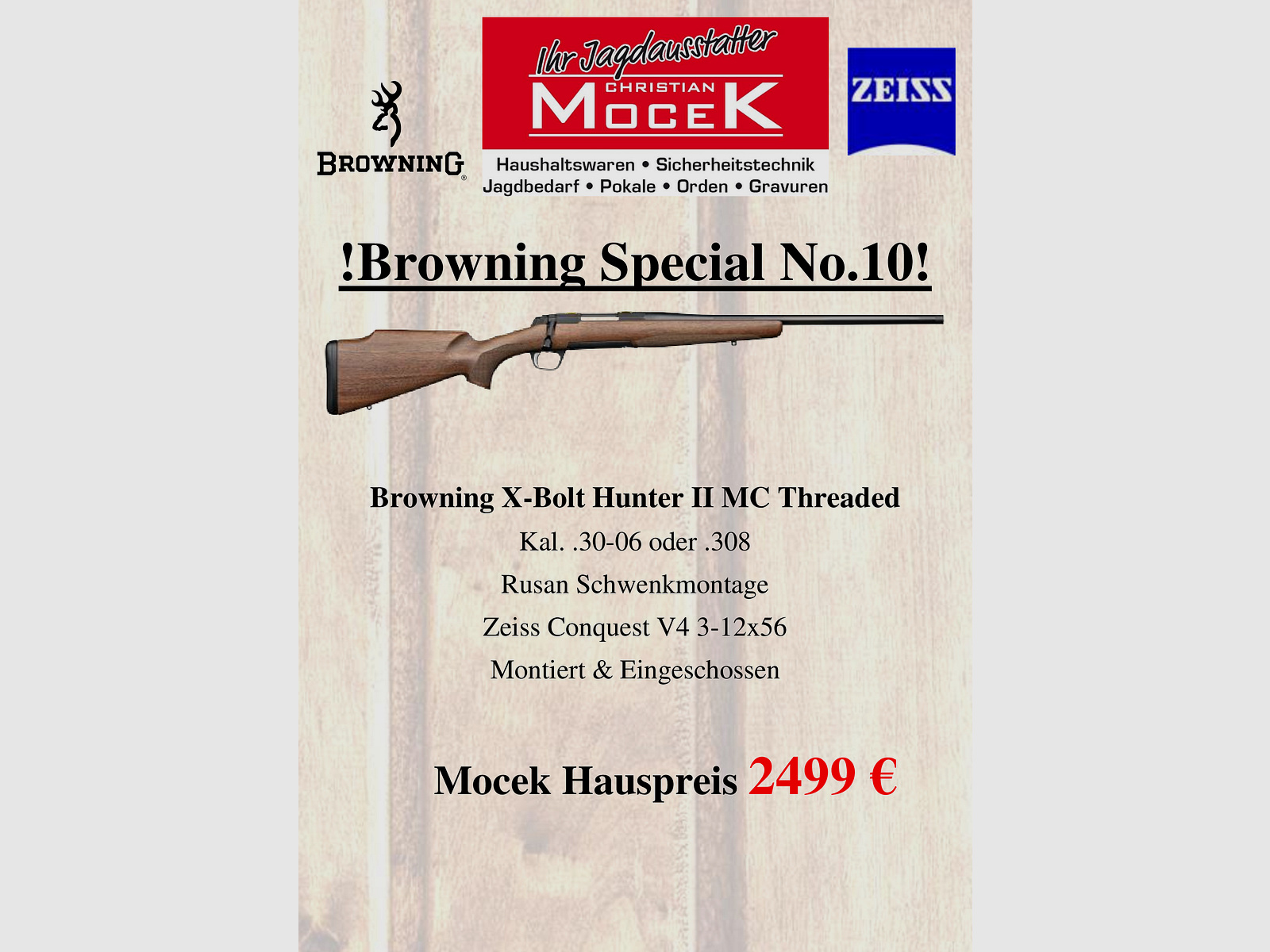 Browning X-Bolt Hunter II MC Threaded, mit Zeiss Conquest V4 3-12x56