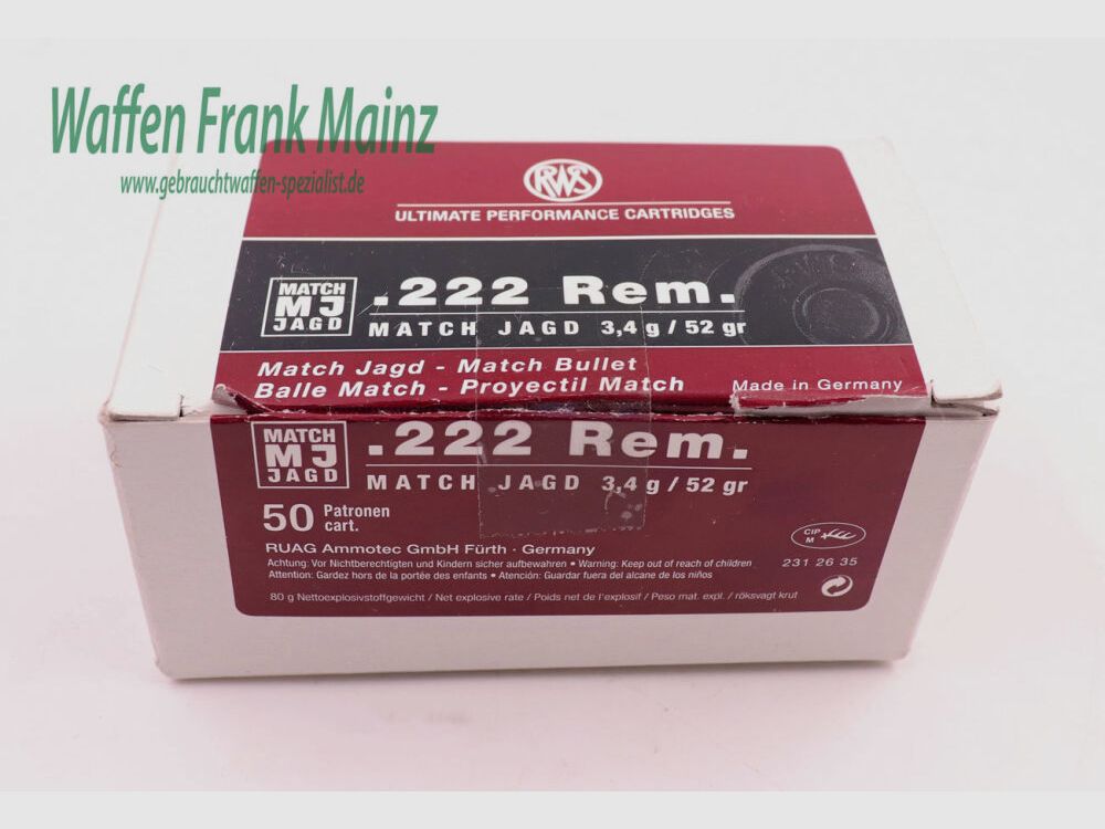 RWS (WZd.Fa.Rottweil) 3,4g Match Jagd/MJ .222Rem