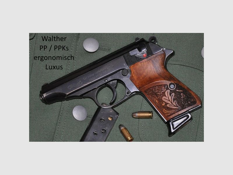 ergonomisch geformte Luxus-Griffschalen für Walther PP (nicht PPK) aus Nussbaum