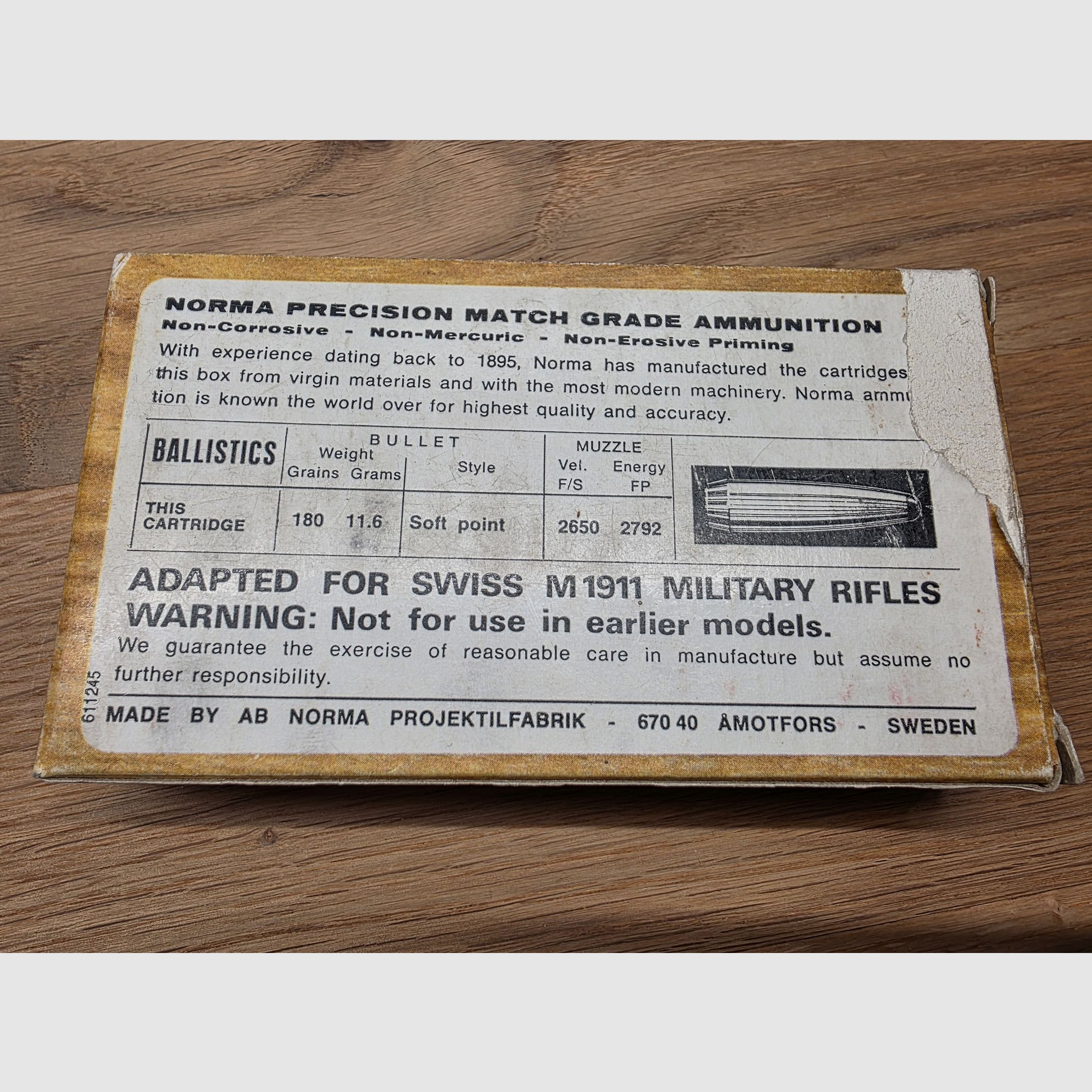 Büchsenmunition Norma 7.5x55 (Schmidt-Rubin) für z.B. M1911 (K31 u.a.)