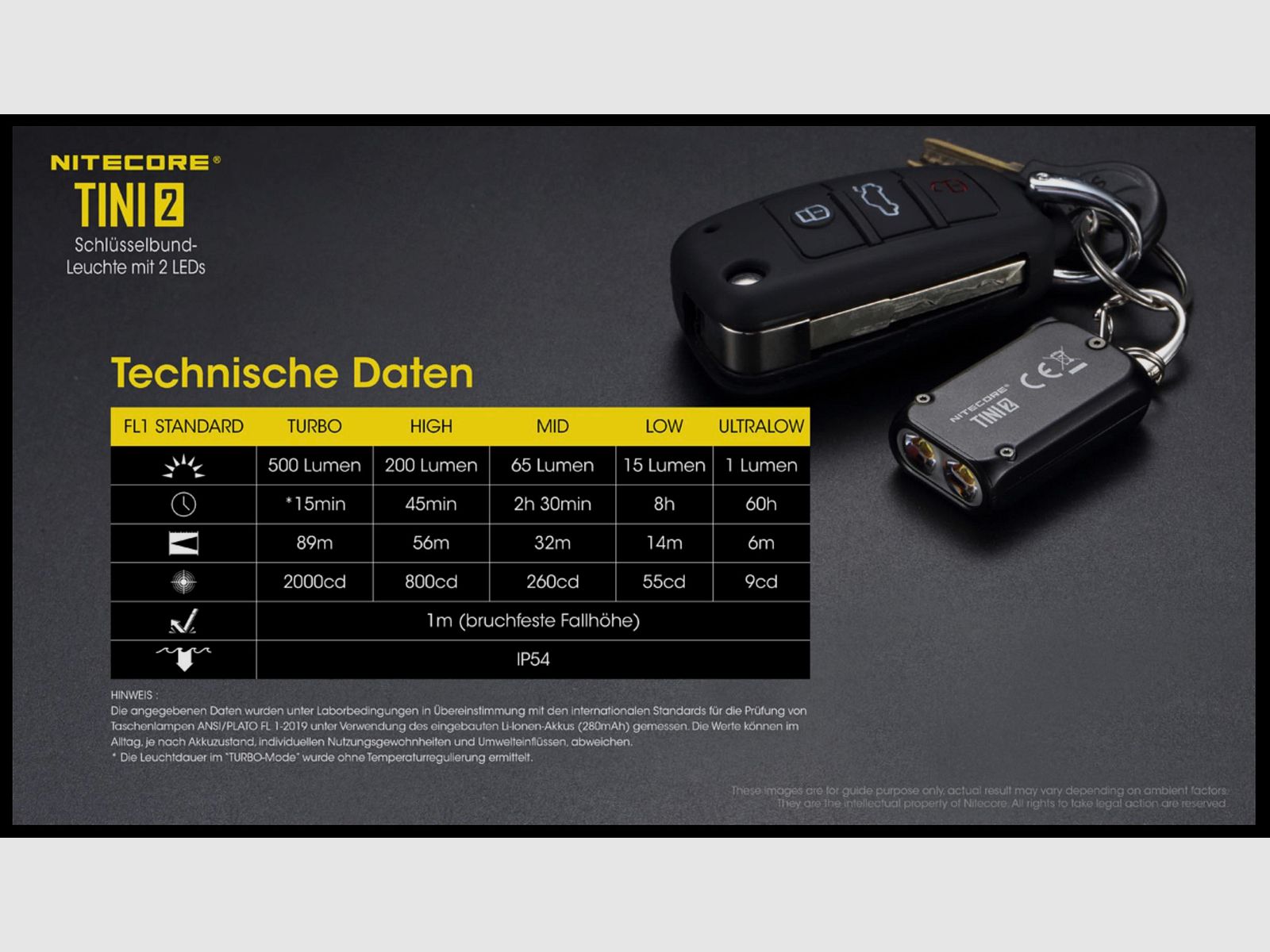 Nitecore TINI2 grau LED Taschenlampe 500 Lumen