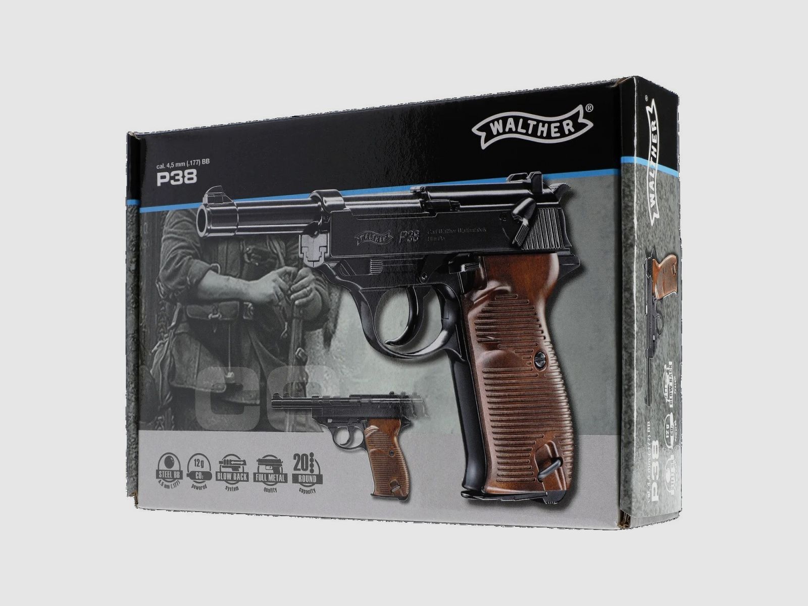 Walther P38 con otturatore mobile in acciaio 4,5 mm e CO2, immagine 6 di 6