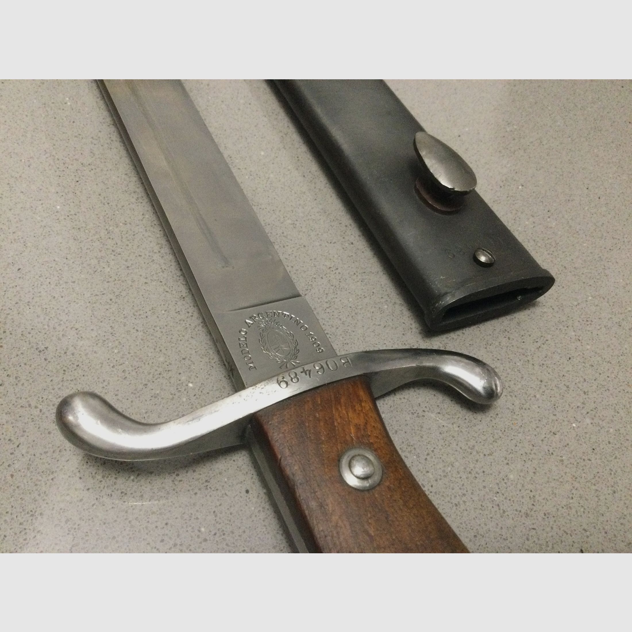 Bayonet, 1909, Modelo Argentino, nummerngleich, Stahlscheide