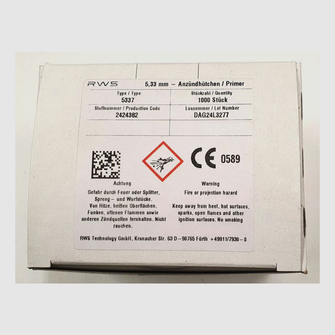 RWS primers RWS 5.33mm type 5337, large pistol