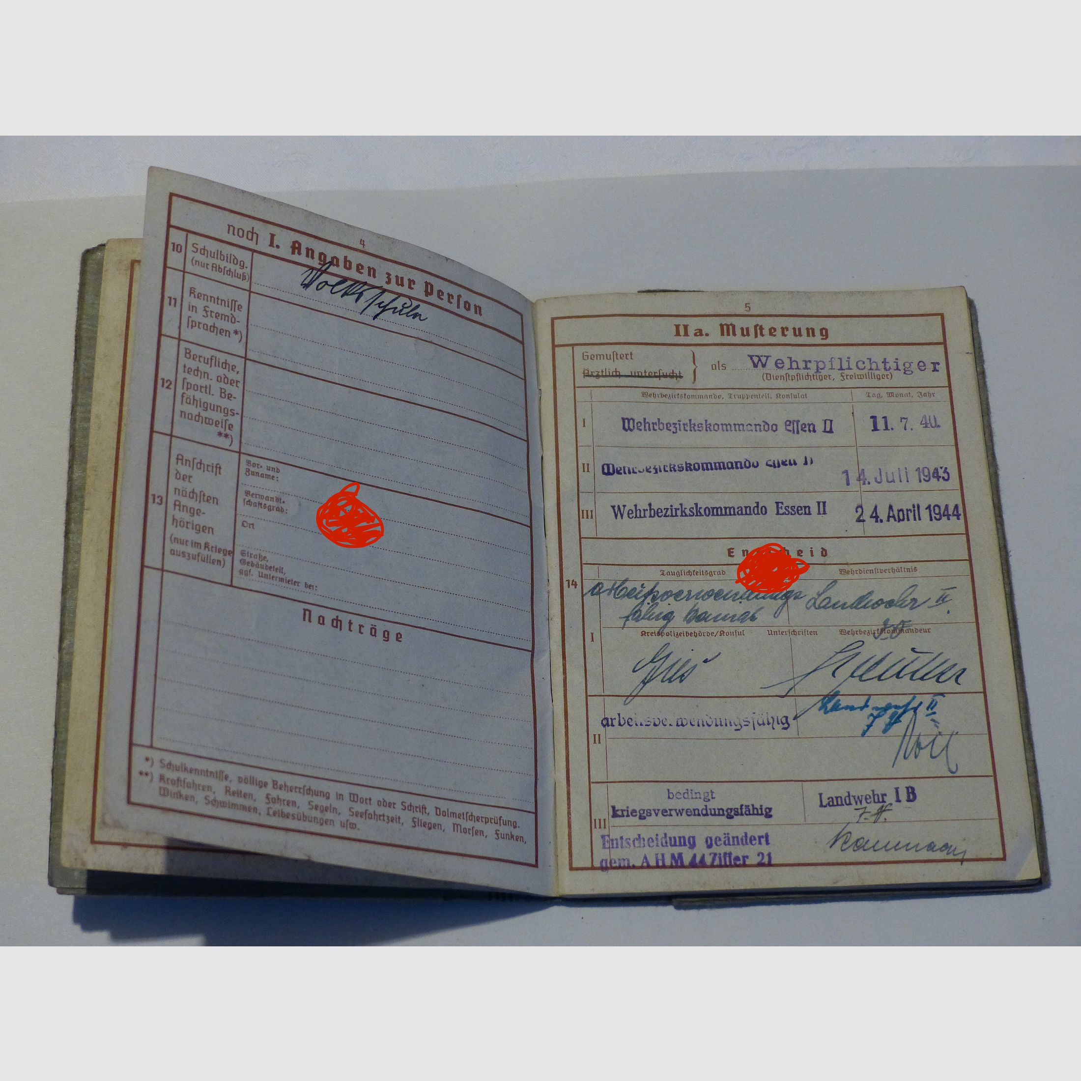 Wehrpaß 1940 II wojna światowa 2. wojna światowa Wehrbereichskommando Essen vintage