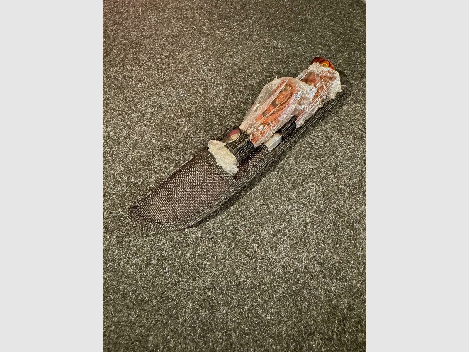 Cuchillo doble, 2 cuchillos en funda de nailon, Askari, sin usar, mango de madera, 72