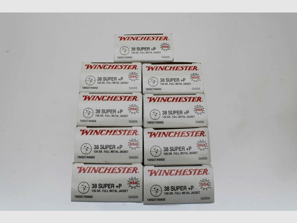 450 rounds Winchester .38 Super +P with 130grs. FMJ 9x50 pack, image 1 of 2