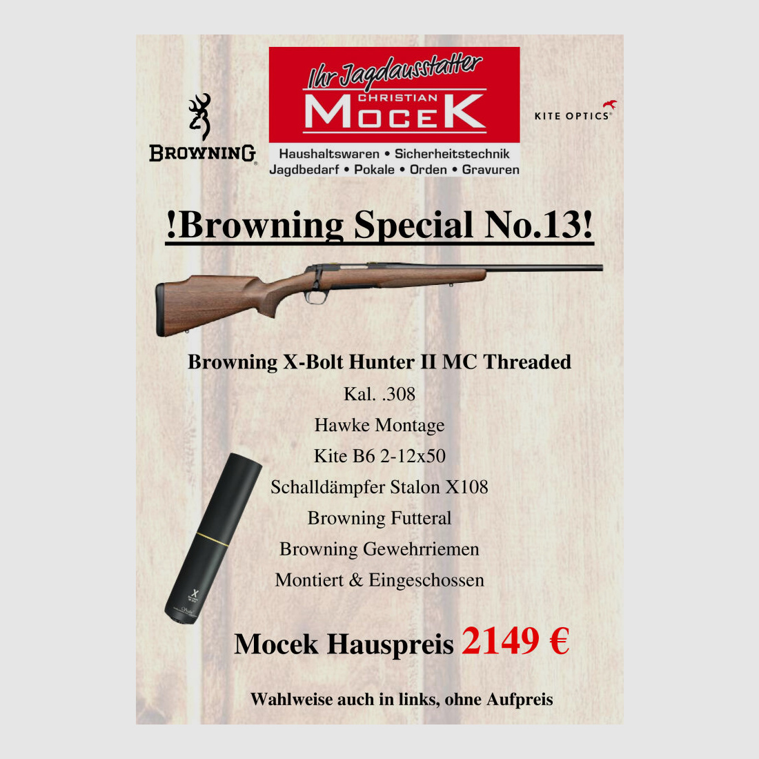 Browning	 X-Bolt Hunter II  MC Threaded, mit Kite B6 2-12x50