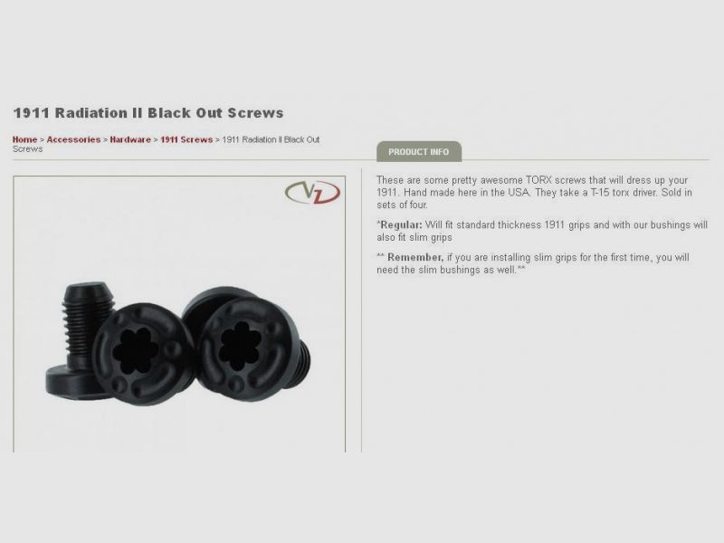 VZ Grips Viti für 1911 Radiation II Black Out Schwarz