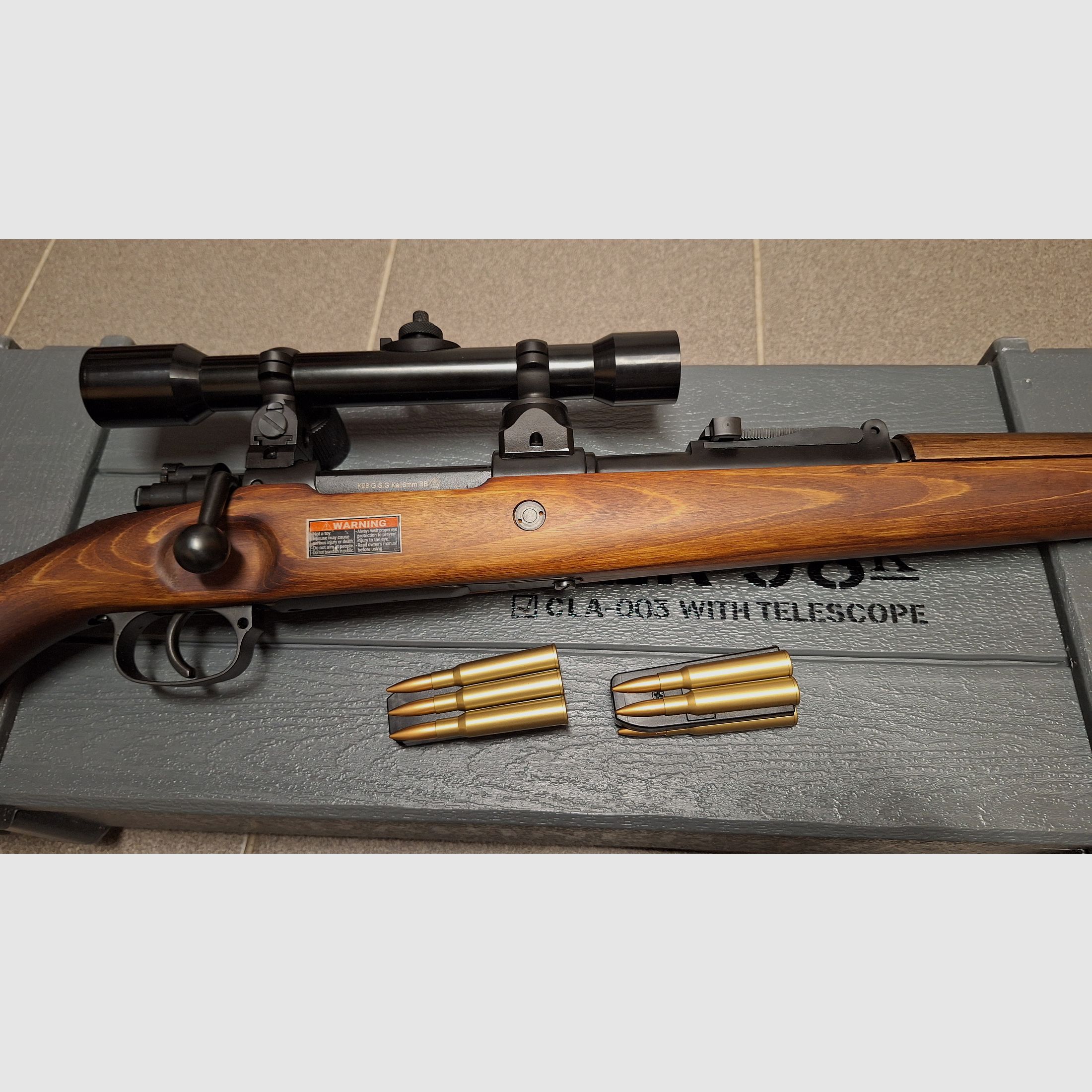 Ares Mauser Karabiner 98K acero rifle de cerrojo con ZF39 6mm BB madera real + caja de armas - ¡NUEVO!