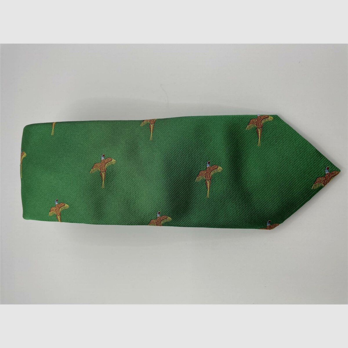 Krawat zielony z motywem bażanta