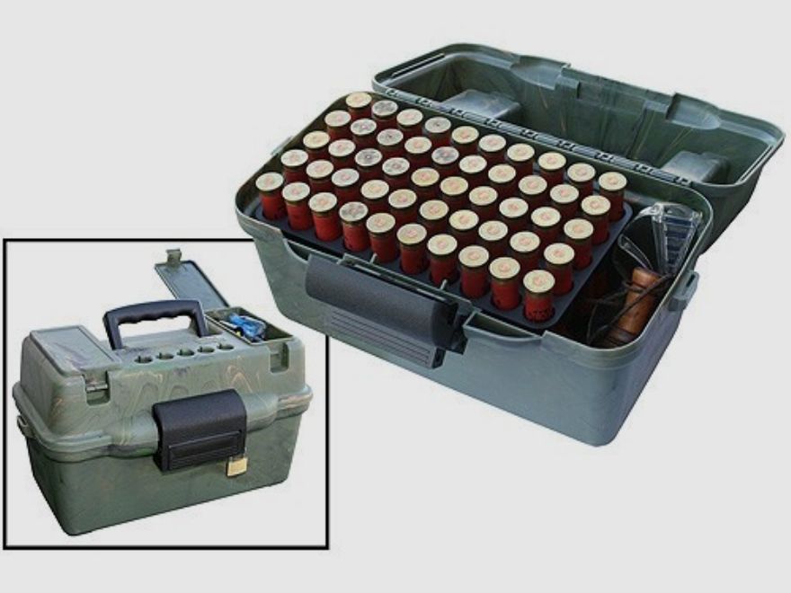 MTM Deluxe Shotgun Shell Box SF-100D-09 camo with carrying handle for 100 shotgun shells .12 / .20