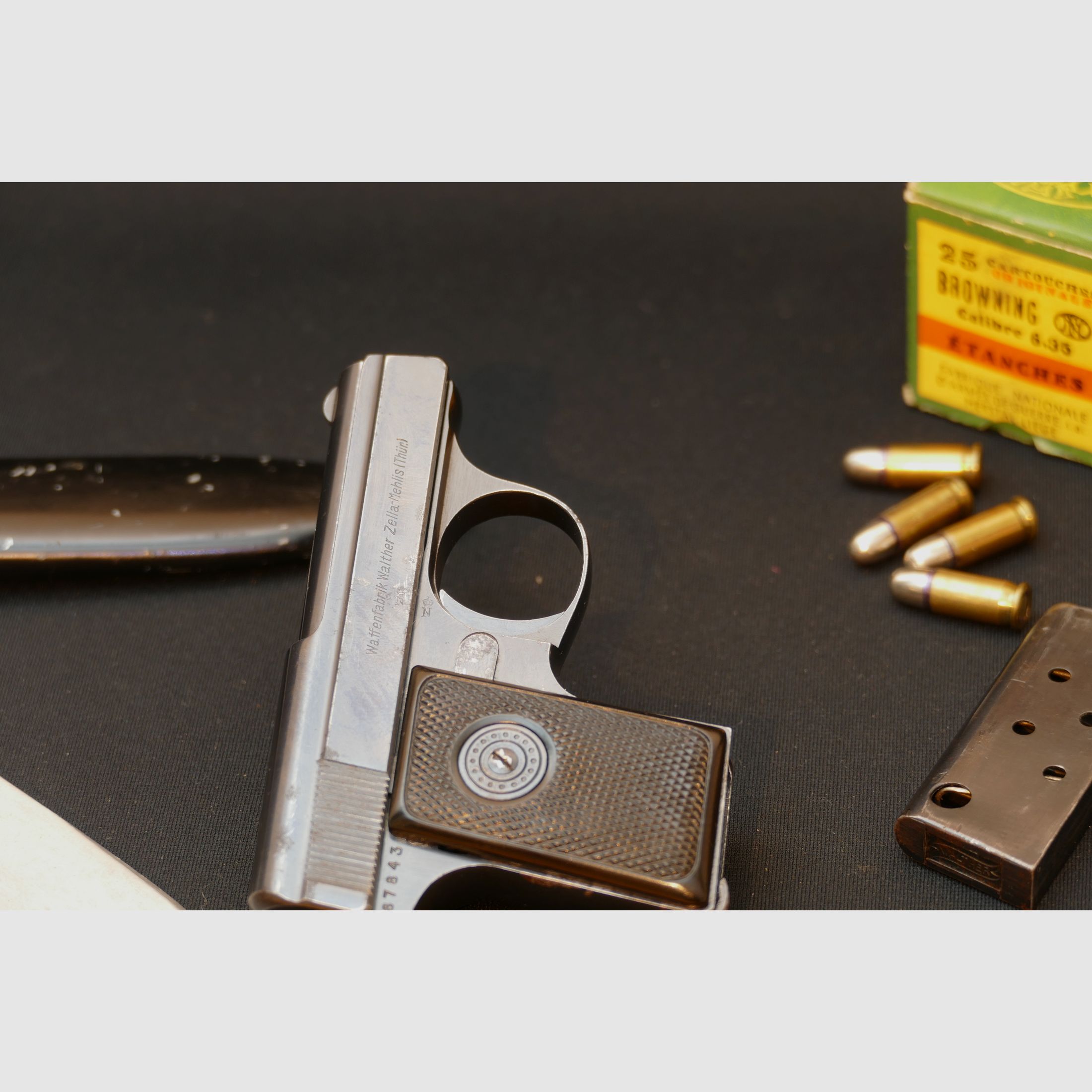 Walther Mod. 9, Tipo II, ca. 1928/29, Calibre 6,35mm Browning, pistola de bolsillo Zella Mehlis, WWII, WHB61