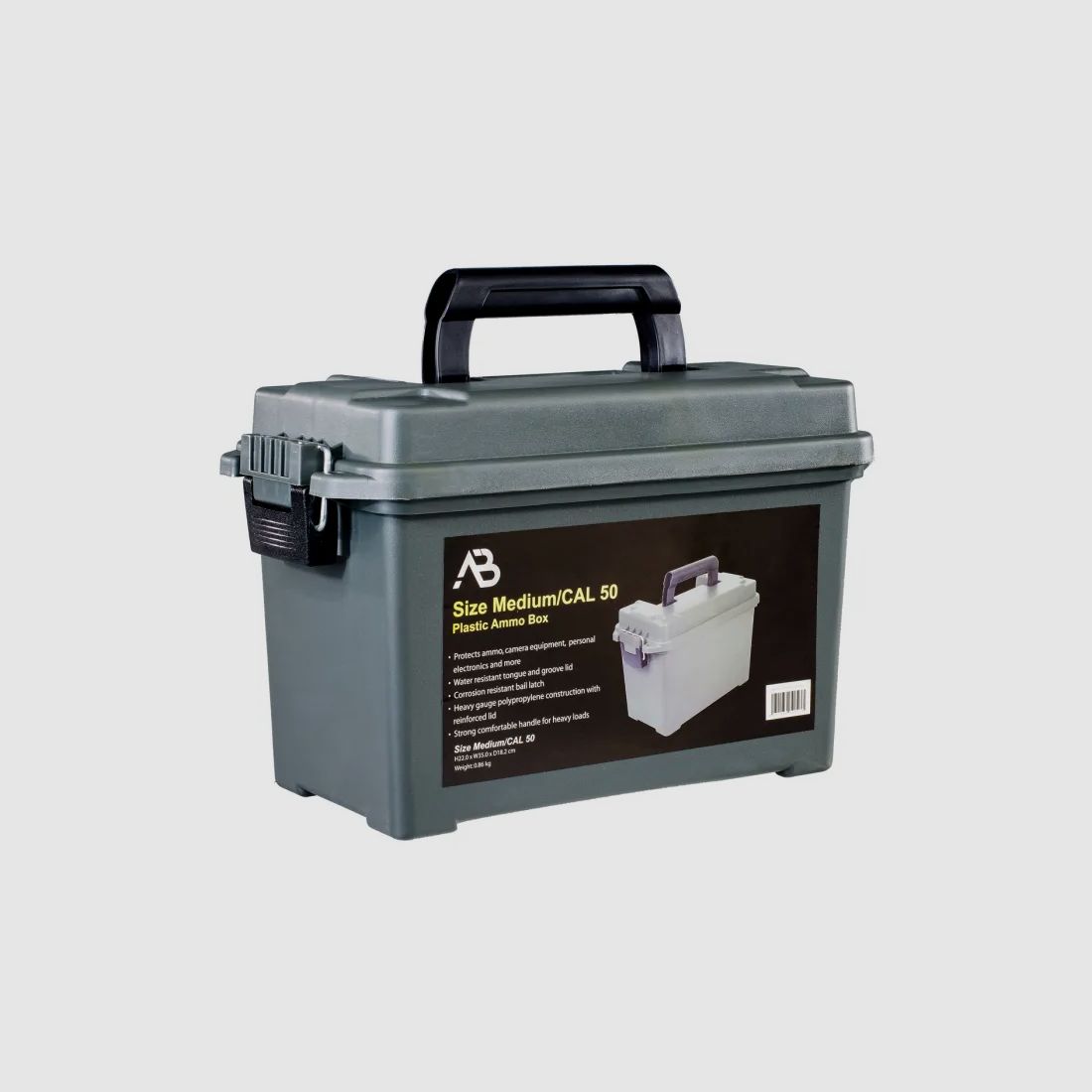 Set ammunition box size 1 (Cal.30) + size 2 (Cal.50), impact-resistant plastic, lockable, olive, without print