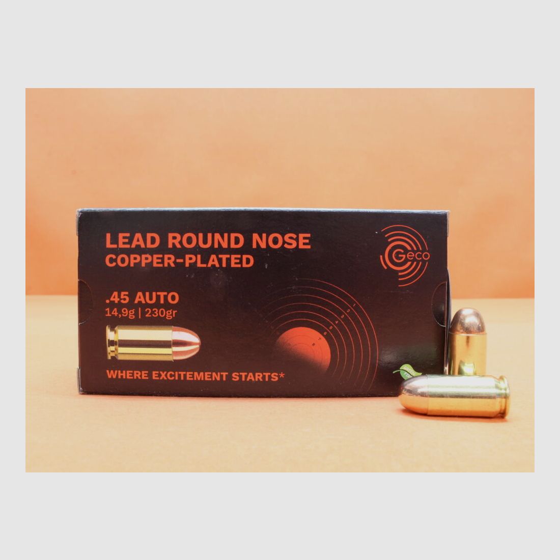 GECO Patrone .45Auto GECO 230grs CLRN (2403090) VE 50 Patronen (Green Range)/ 14,9g Blei-Rundkopf verkupfert
