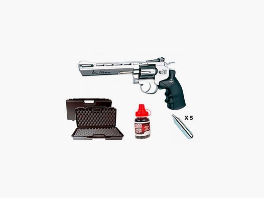 Pack Revolver Dan Wesson chromé 6 pouces - billes acier 4.5 mm