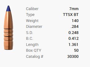 Barnes Geschoss 7mm/.284 140GR Tipped TSX BT 50 Stück