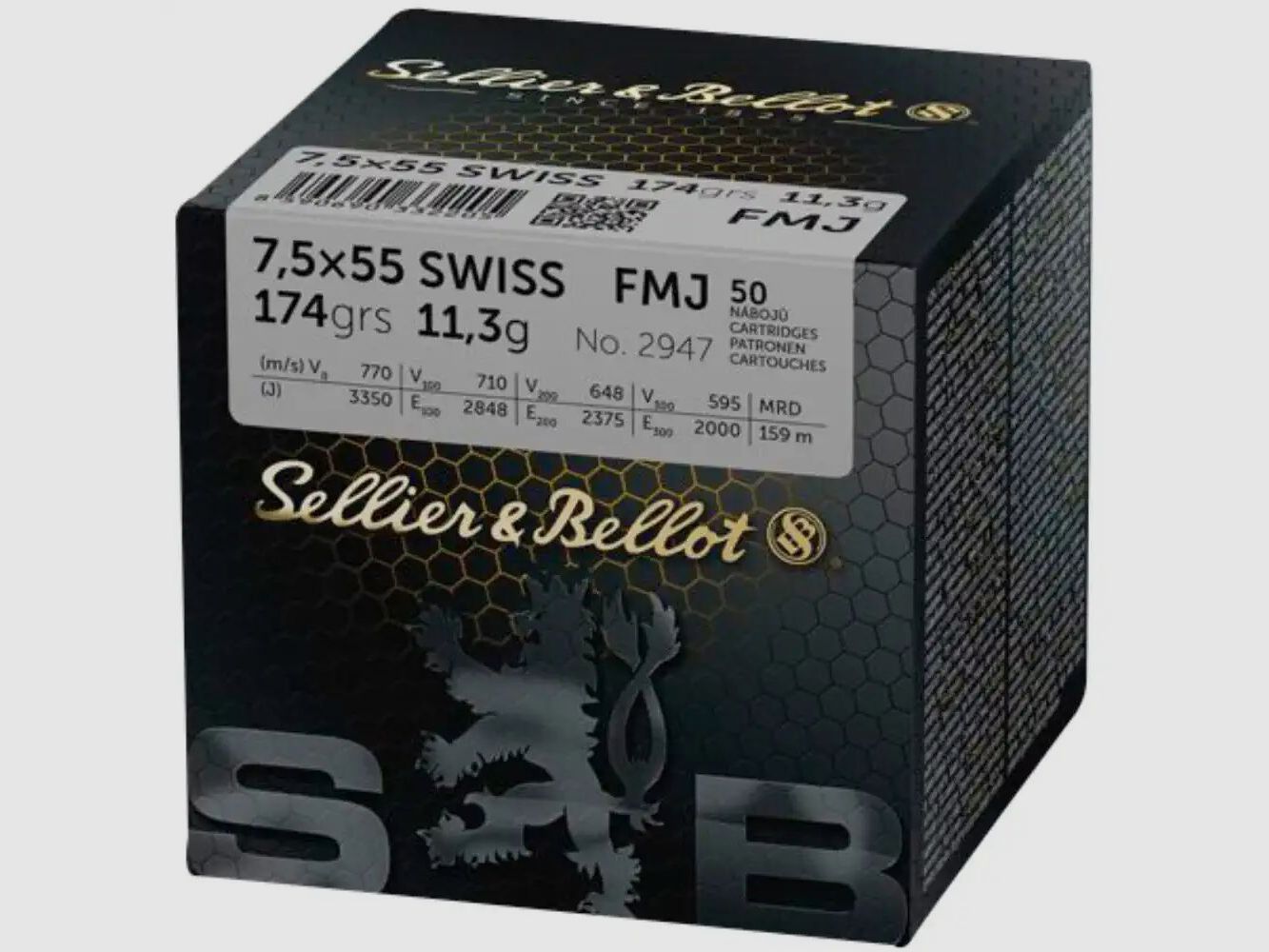 Sellier&Bellot Munition Sellier & Bellot 7,5x55Swiss Vollmantel 174grains 50x Patronen im Karton