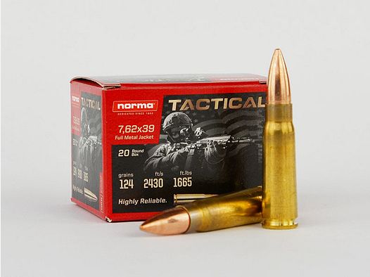 NORMA 7,62 x 39 FMJ TACTICAL, 124 grs 1 Packung (20 Schuss á 0,745 €*)