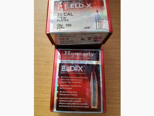 .30-.308/178grs Hornady ELD-X No. 3074 Geschosse 100 Stk.