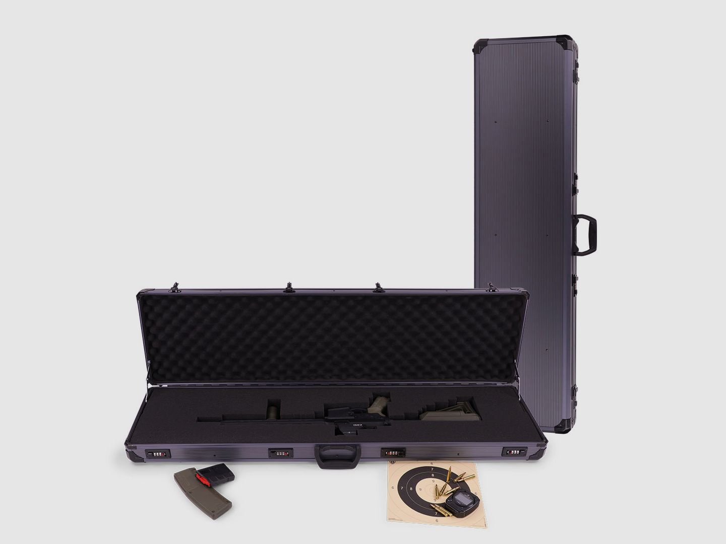 Winter Gewehrkoffer W12 – 119 cm Innenlänge – 1 Langwaffe – 4 Zahlenschlösser – Raster (Grey)