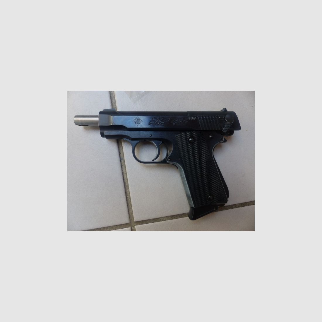 ERMA EGP 459 ähnlich Colt Officer’s ACP (1911 Kompakt) Cal. 9mm PAK mit Ovp, Anleitung, Abschussbecher & Bürste sagenhafter Zustand aus Sammlung