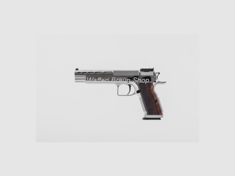 Tanfoglio Pistole T97L Gold Match Bullseye, 6", Kal. .45 Auto, hartverchromt, 3-Positionen-Visier