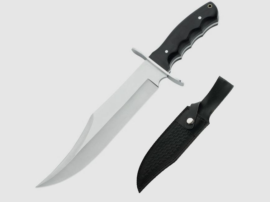 Couteau Bowie avec grande lame de 25 cm poignée en bois de pakkaholz y compris étui en cuir